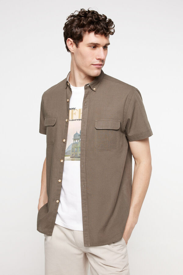 Fifty Outlet Camisa lisa aspecto lino Kaki