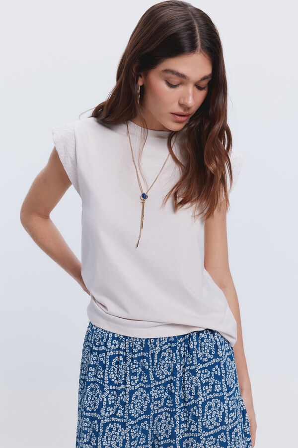 Fifty Outlet Camiseta manga sisa bordada Marfil
