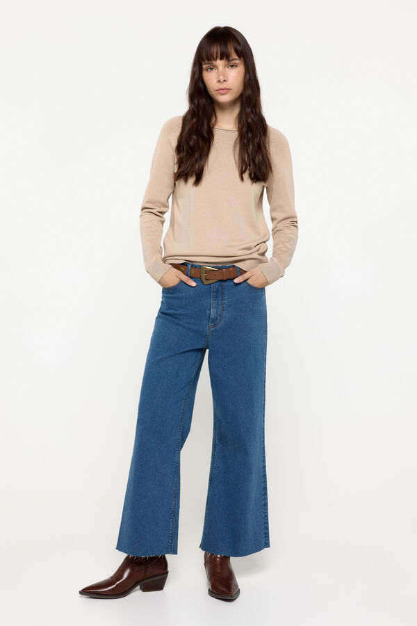Fifty Outlet Suéter de tejido de viscosa cuello barco Beige