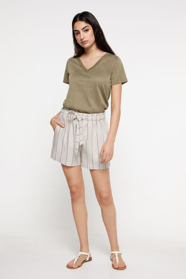 Fifty Outlet Bermudas rayas rústica. Beige