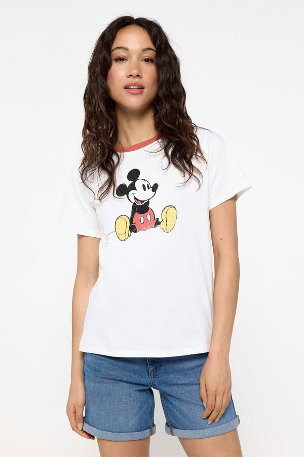 Milano Playera tipo vintage cuello contraste estampado Mickey Mouse vintage Marfil
