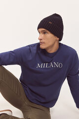 Fifty Outlet Sudadera básica patch cuello redondo ajustado Azul Oscuro