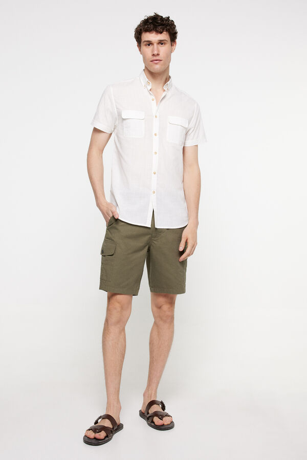 Fifty Outlet Camisa lisa aspecto lino Blanco