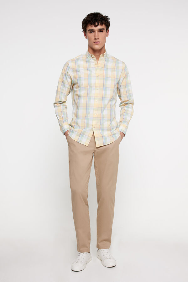 Fifty Outlet Camisa Chambray Cuadros Amarillo