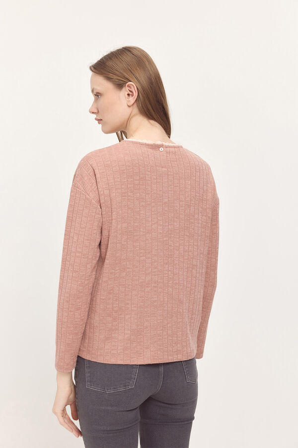 Milano Jersey tacto suave canale con detalle puntilla en el cuello Rosa