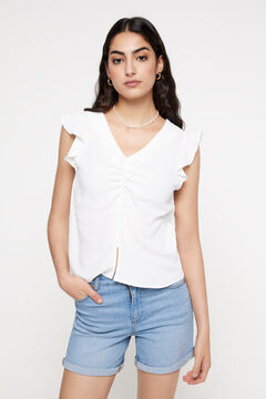 Fifty Outlet Blusa fruncido escote. Blanco