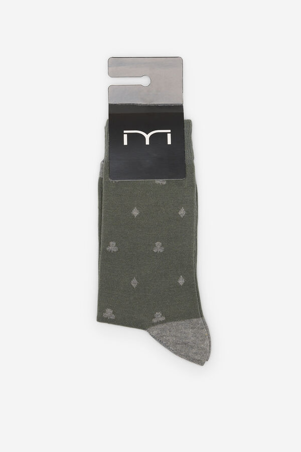 Fifty Outlet Calcetines media caña con miniprint geométrico Kaki Oscuro