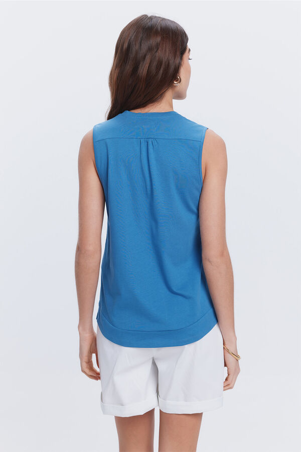 Fifty Outlet Camiseta sin mangas escote en pico con fornitura Azul Oscuro