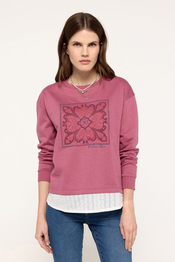 Fifty Outlet Sudadera estampada con faldón en el dobladillo Rosa