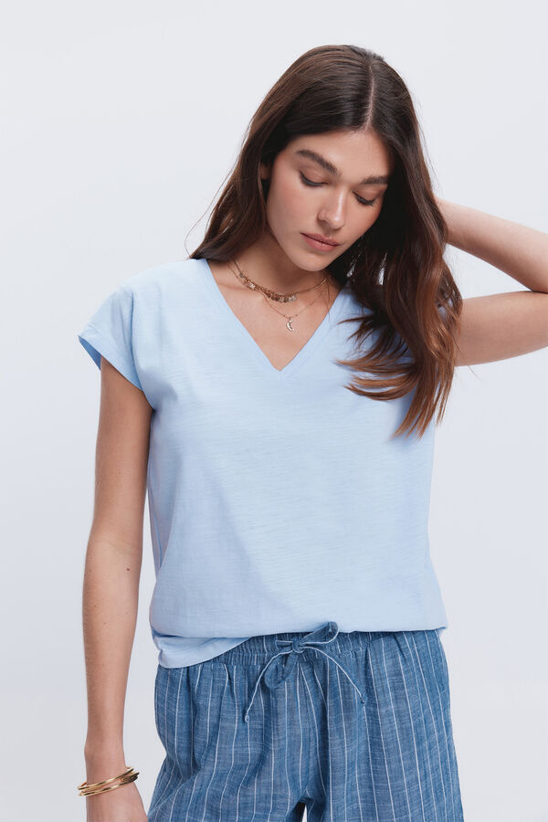 Fifty Outlet Camiseta pliegues hombros Azul
