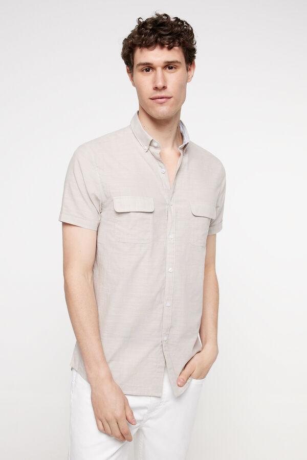 Milano Camisa lisa aspecto lino Beige/Camel