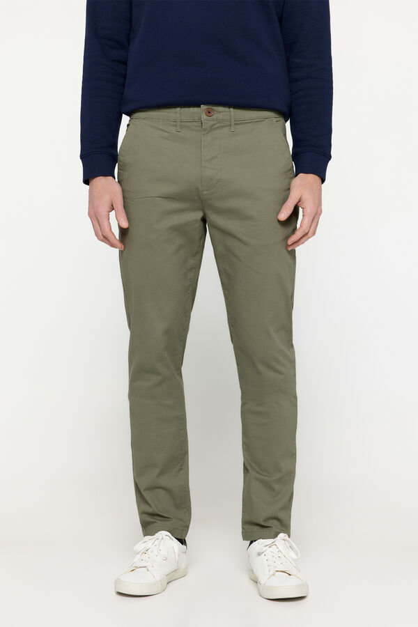 Fifty Outlet Pantalón chino liso Kaki Oscuro