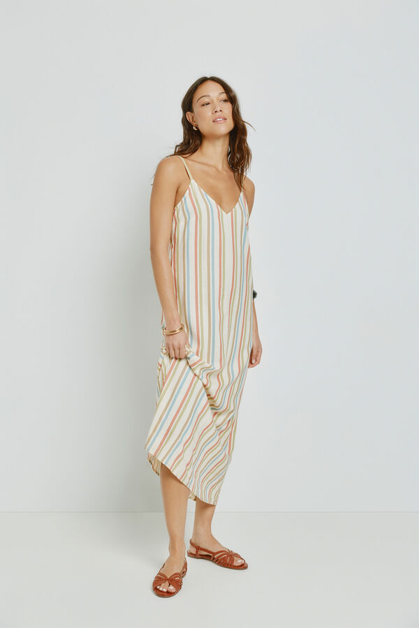 Milano Vestido con escote en pico y tirantes Coral