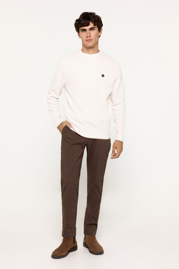 Fifty Outlet Suéter microestructura cuello redondo ajustado Marfil