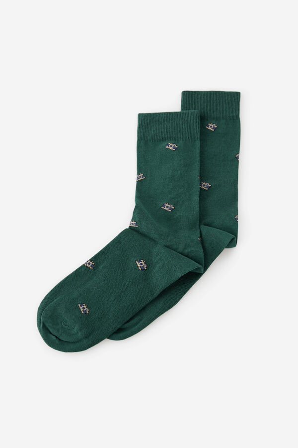 Fifty Outlet Calcetines media caña con print de cámaras Kaki Oscuro