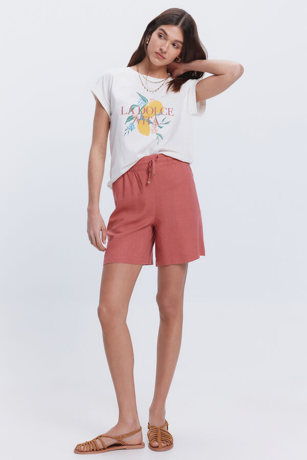 Fifty Outlet Camiseta manga vuelta con print frontal natural