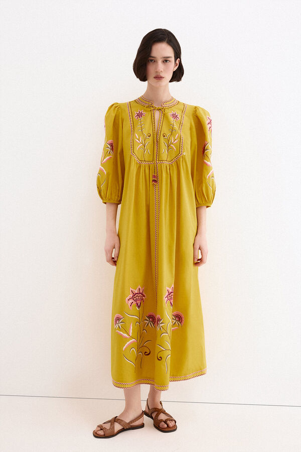 Pedro del Hierro Vestido t&uacute;nica bordados Amarillo