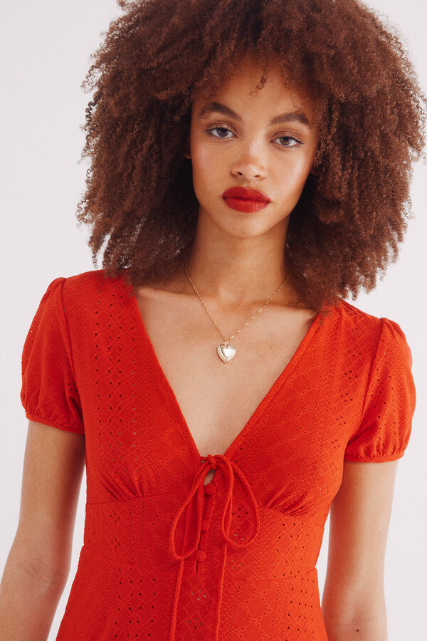 Springfield Vestido midi bordado suizo circular rojo