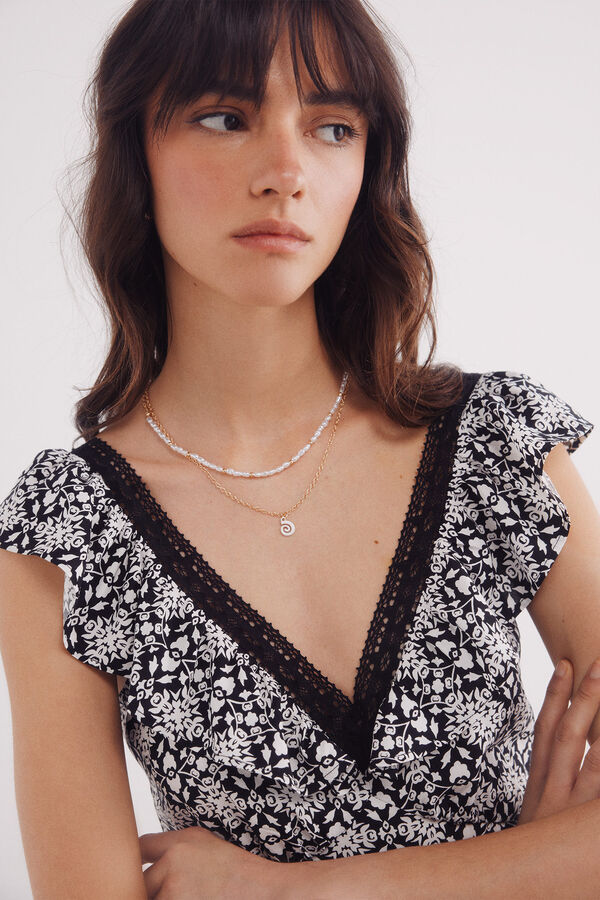 Springfield Vestido midi escote volante lace  negro