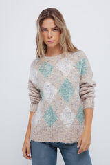 Springfield Jersey con estampado de diamantes jaspeados caf&eacute;