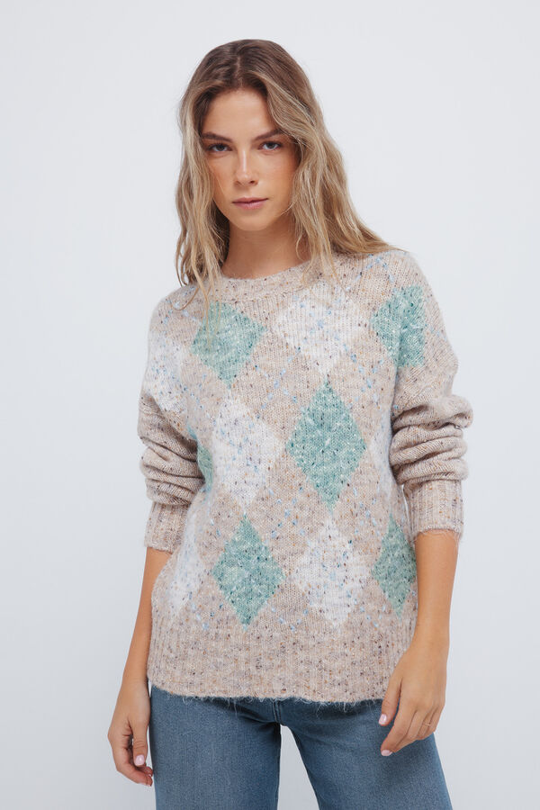 Springfield Jersey con estampado de diamantes jaspeados caf&eacute;