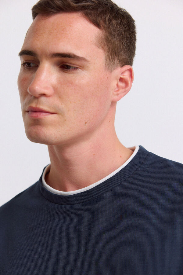 Springfield Playera de tela waffle doble azul