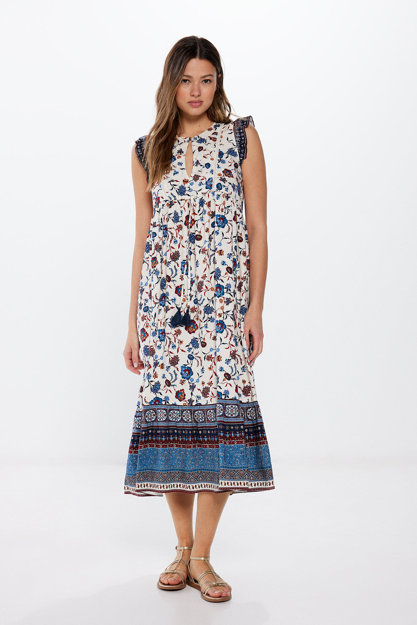 Vestido Midi Flores Cenefa Vestidos para mujer WomenSecret MX