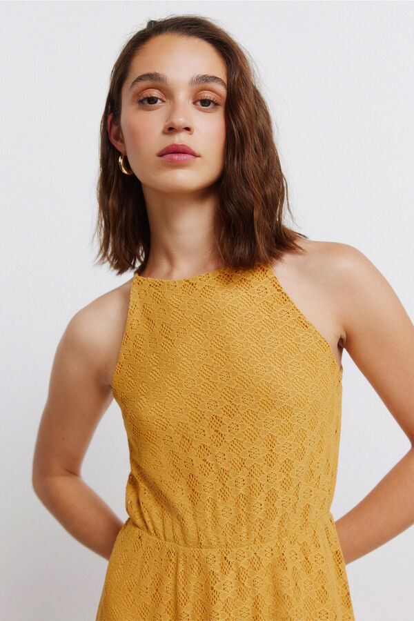 Springfield Vestido midi halter bordado amarillo