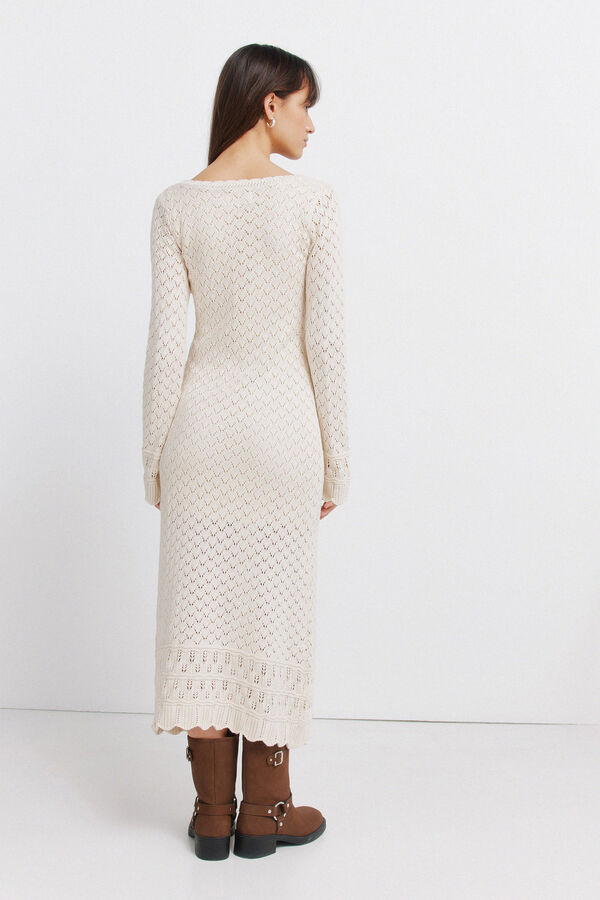 Springfield Vestido midi de tejido pointelle beige