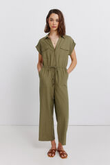 Springfield Jumpsuit de lino con bolsillos kaki