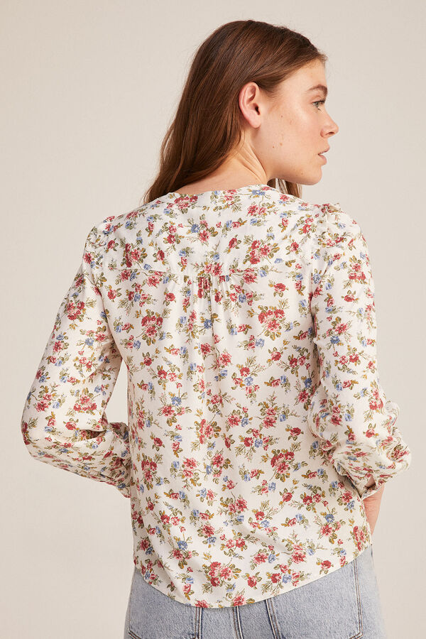 Springfield Blusa Volantes Canesú beige
