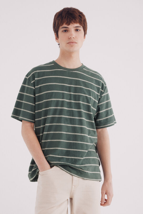 Springfield Playera algodón slub rayas verde