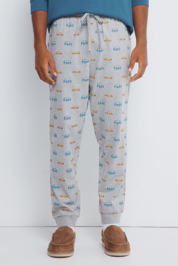 Springfield Pijama larga de manga ranglán larga con pantalón de coche azul