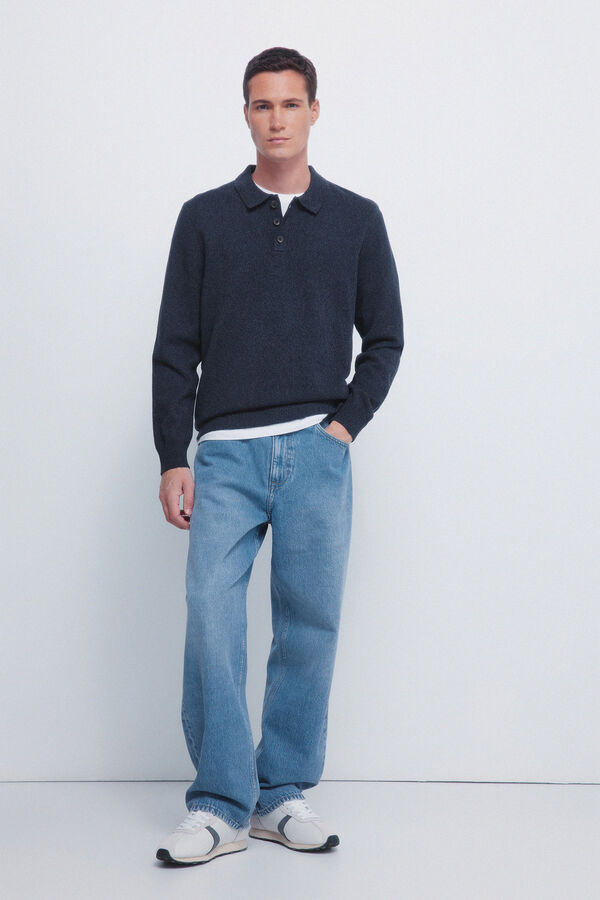 Springfield Jersey de cuello polo con botones azul