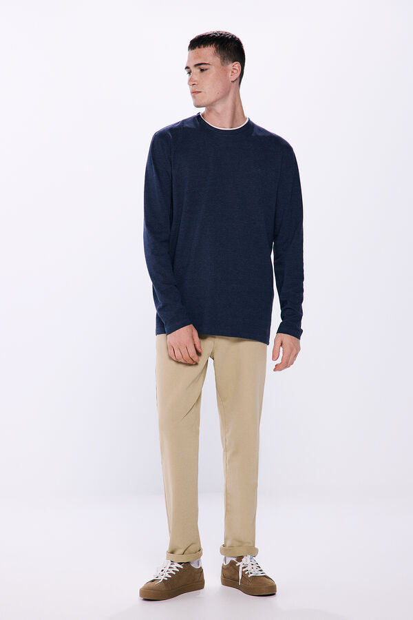 Springfield Playera manga larga doble piqu&eacute; azulado