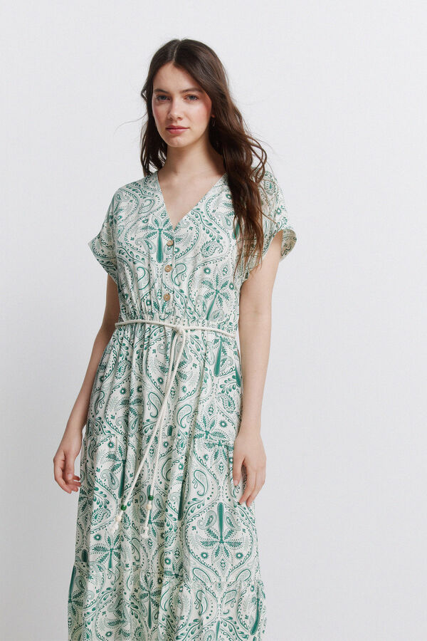 Springfield Vestido midi estampado paisley blanco