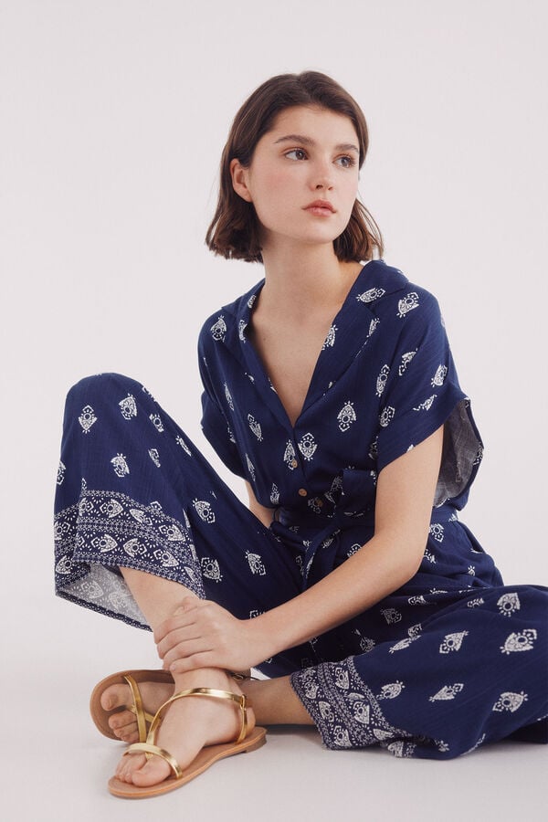 Springfield Jumpsuit camisero largo estampado azul