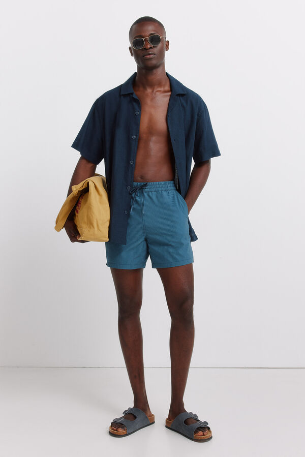 Springfield Traje de ba&ntilde;o seersucker a rayas azul