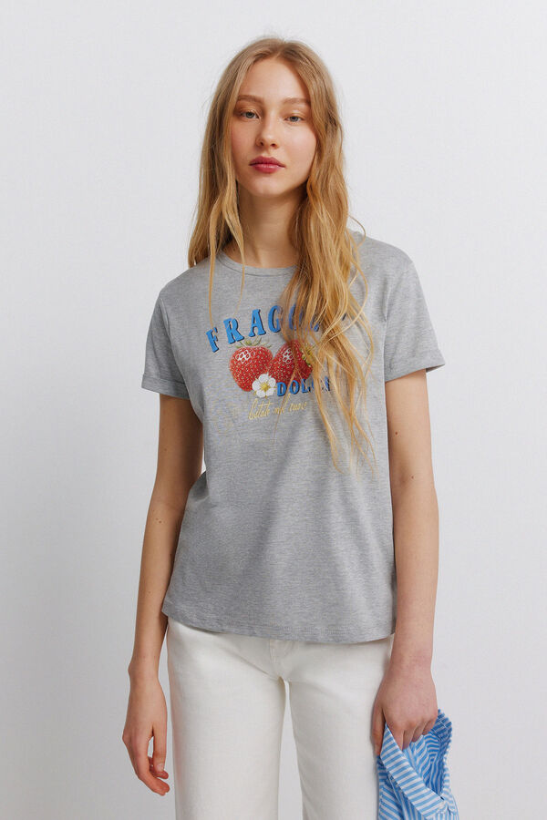 Springfield Playera con estampado de fruta gris