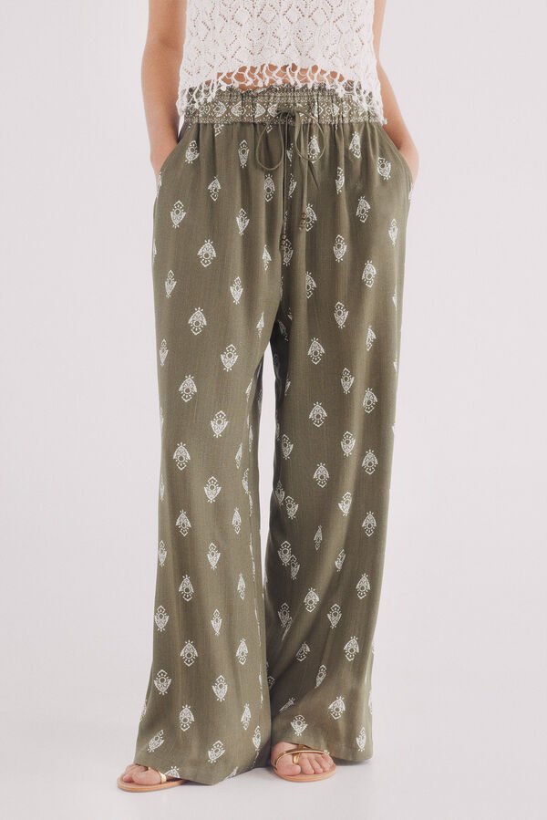 Springfield Pantalón fluido estampado kaki