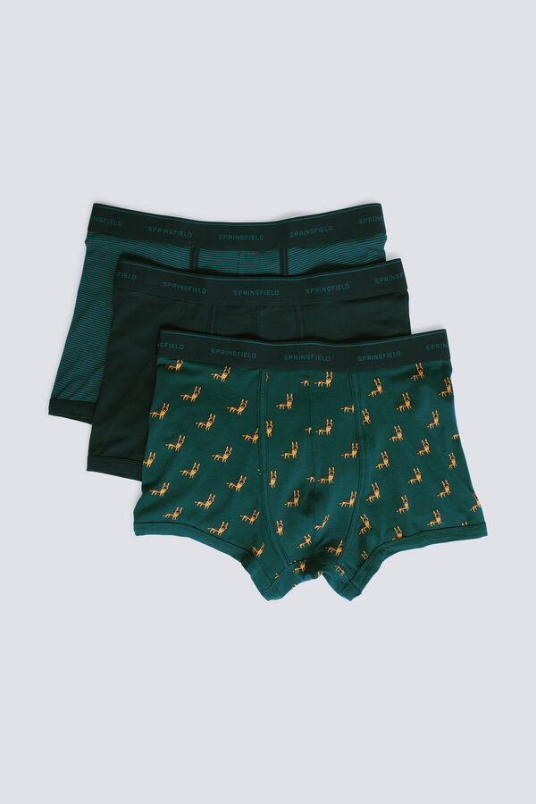 Springfield Pack 3 bóxeres perros y rayas verde