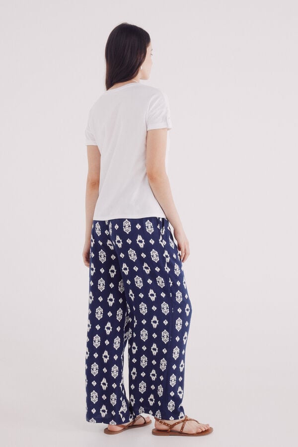 Springfield Pantalón fluido palazzo estampado marino