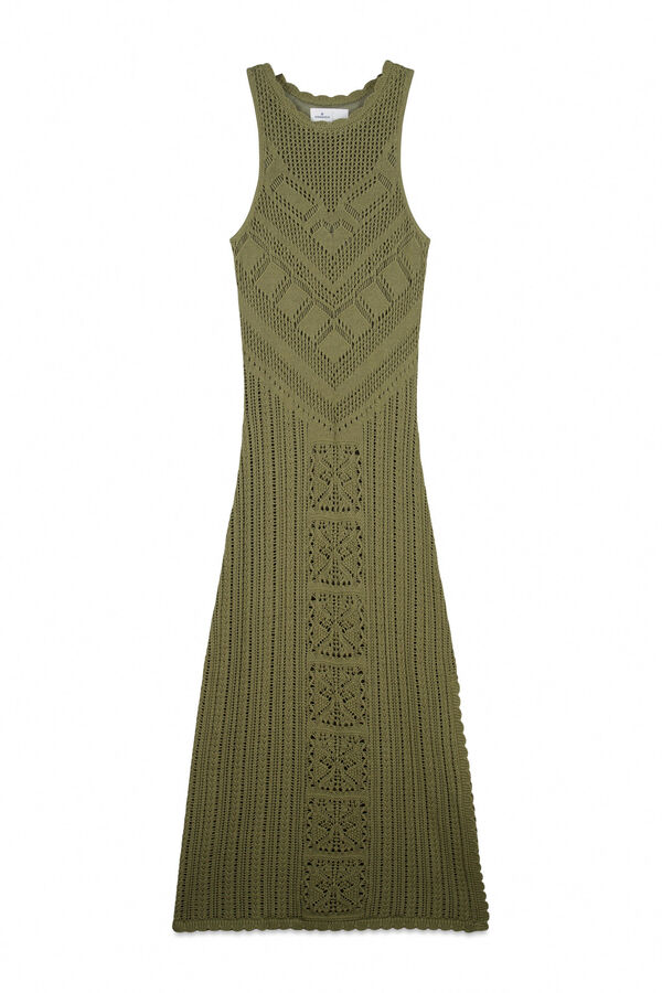 Springfield Vestido midi de punto calado kaki