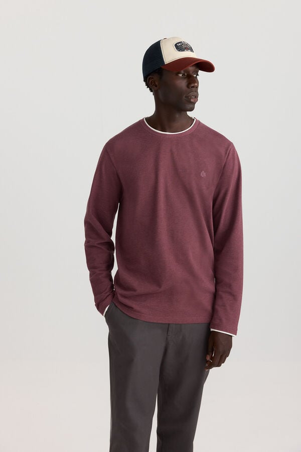Springfield Playera manga larga doble cuello melange p&uacute;rpura