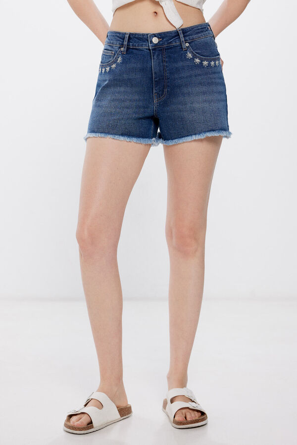 Springfield Short denim bordados azul medio