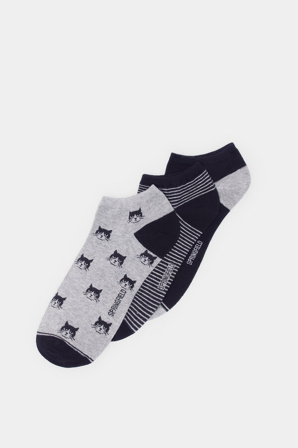 Springfield Pack 3 calcetines tobilleros gatos negro
