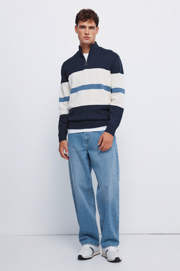 Springfield Suéter cierre bloque color marino