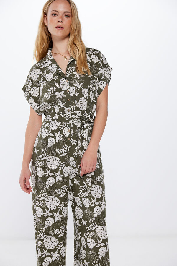 Springfield Jumpsuit camisero estampado kaki oscuro