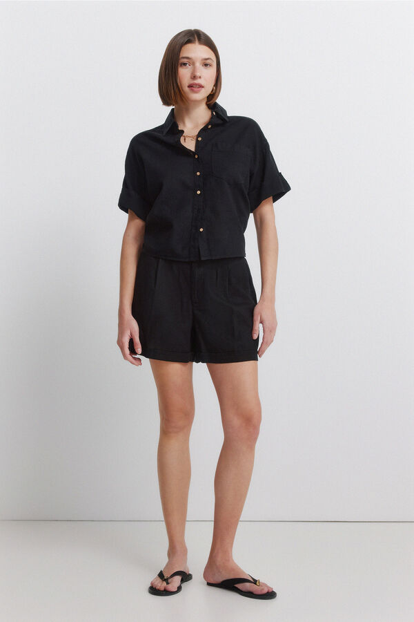 Springfield Camisa de lino de manga corta negro