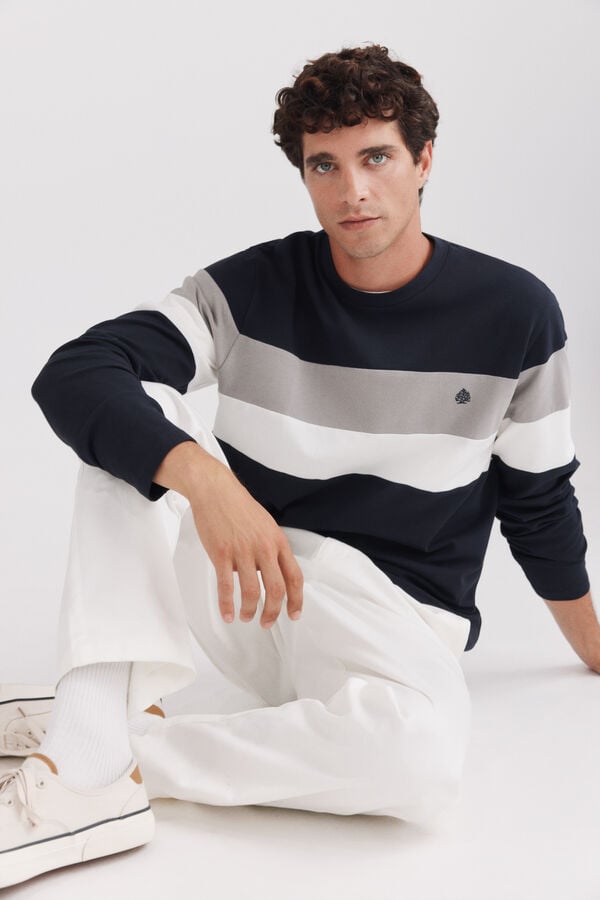Springfield Playera piqu&eacute; manga larga bloques azul